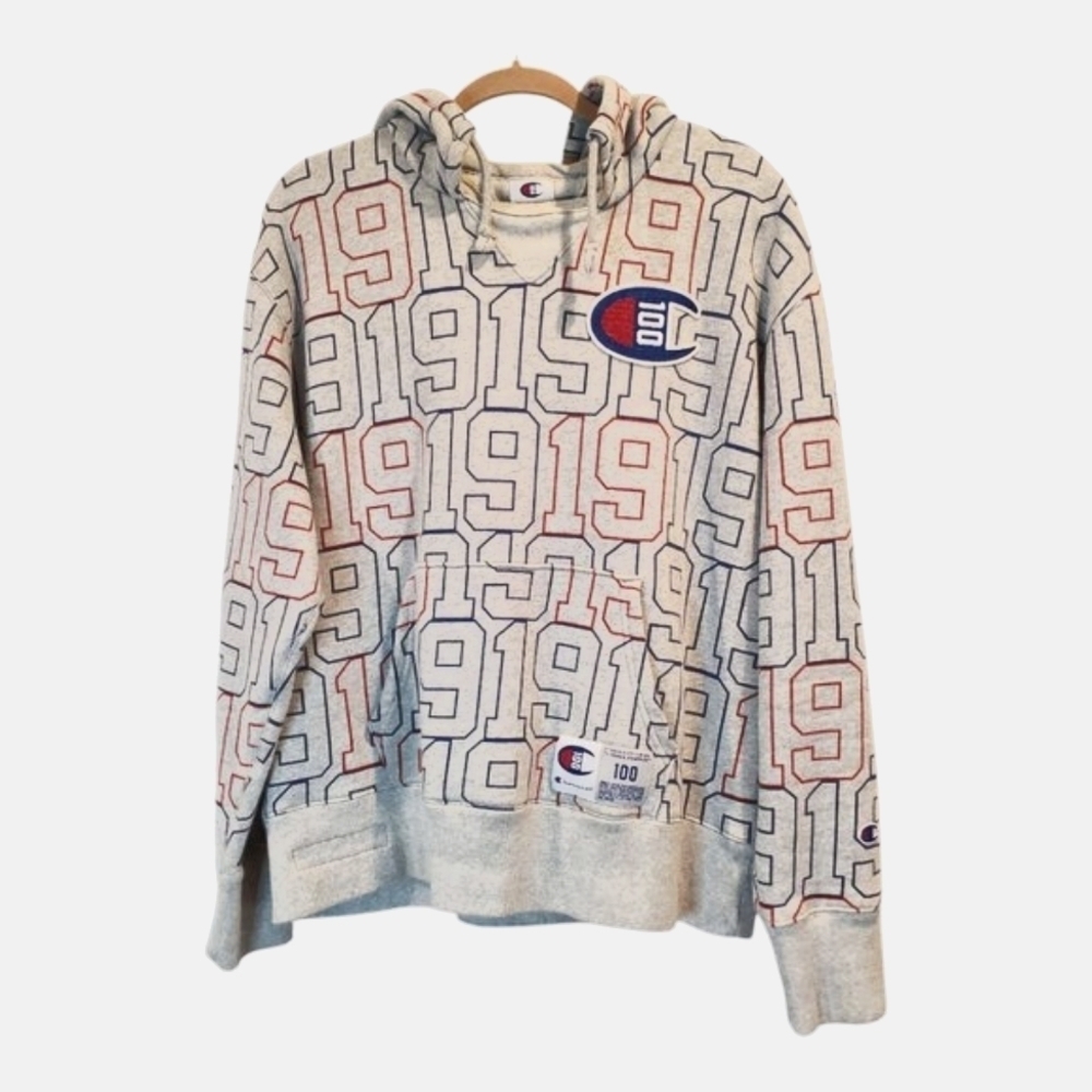 CHAMPION 1919 Graphic Hoodie 100 Year Anniversary 1919 Century Collection Gray